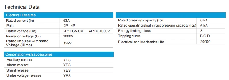 2P 500V 63A DC Miniature Circuit Breaker